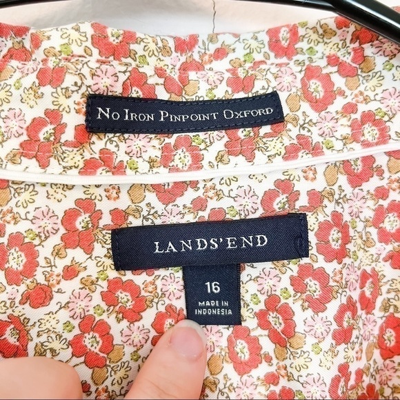 Lands' End No Iron Pinpoint Oxford Floral Button Down - Picture 3 of 5